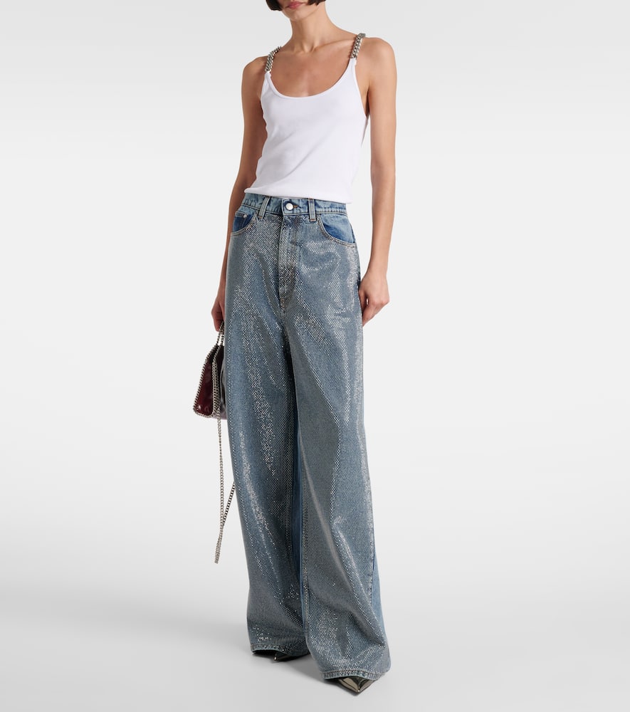 Crystal-embellished wide-leg jeans