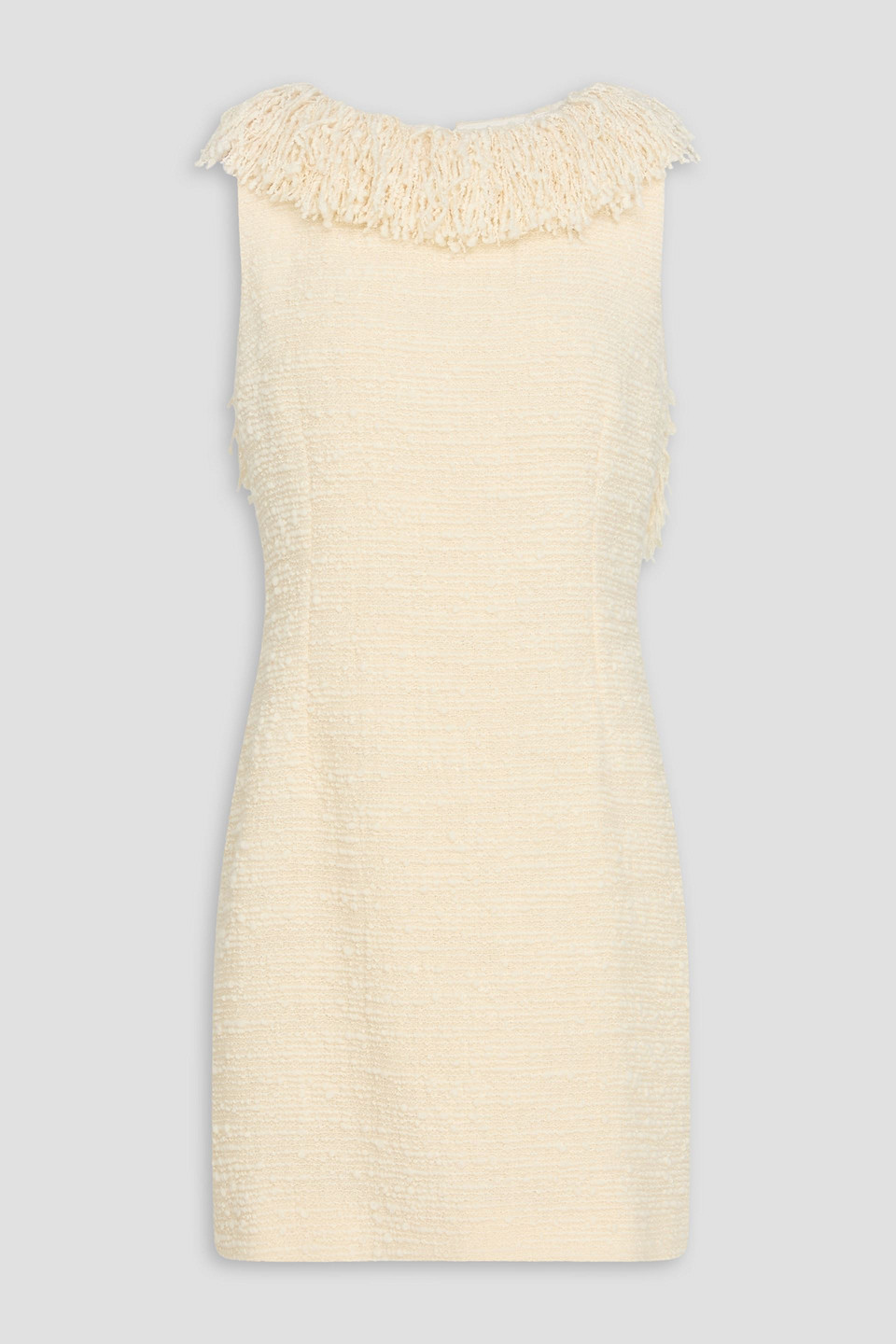Fringed wool-blend bouclé-tweed mini dress - White - S