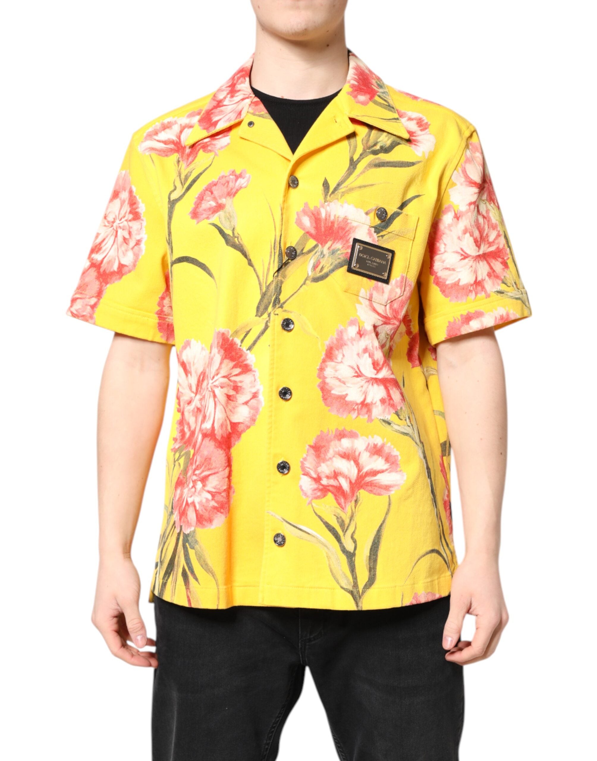 Floral-Print Cotton Shirt — Yellow