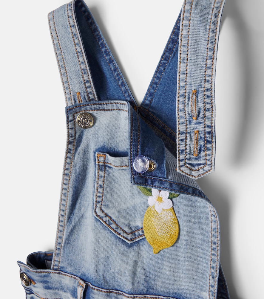 Embellished embroidered denim overalls