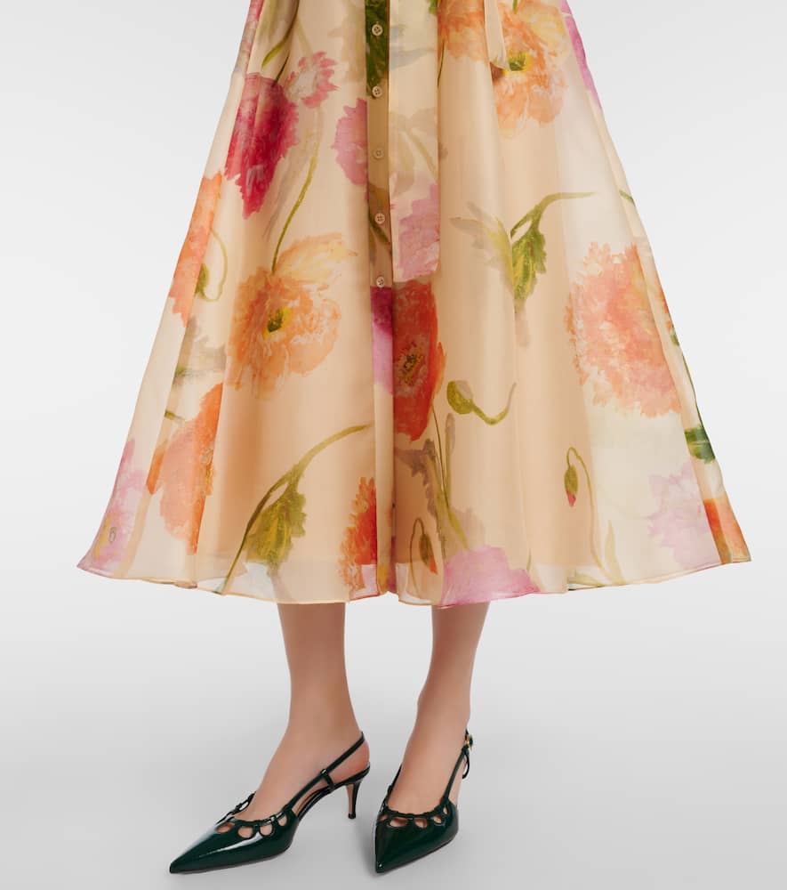 Belted floral silk shirt dress