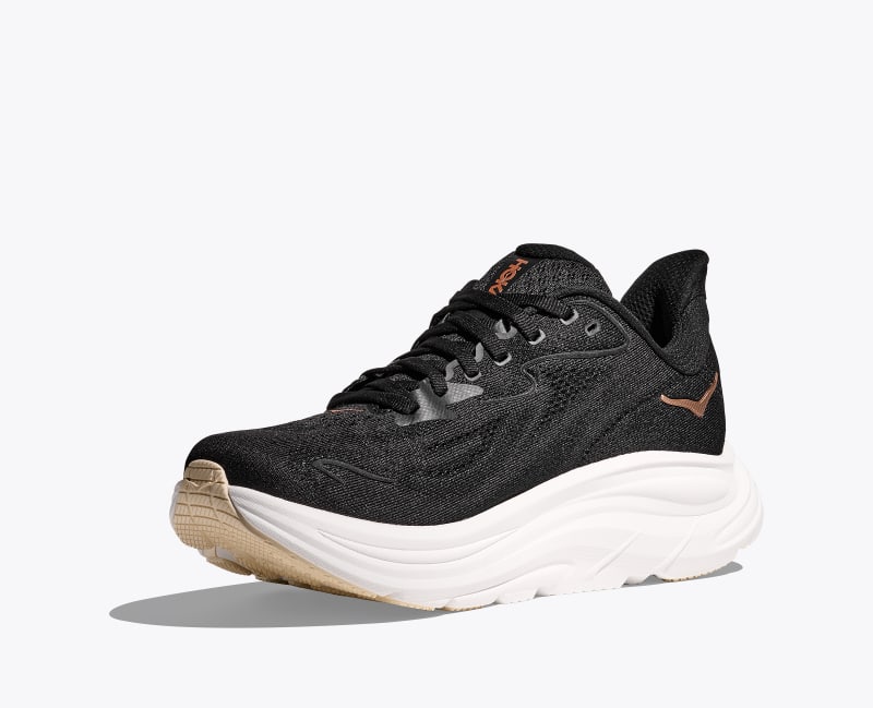 HOKA Women's Clifton 10 Shoes in Black/Rose Gold