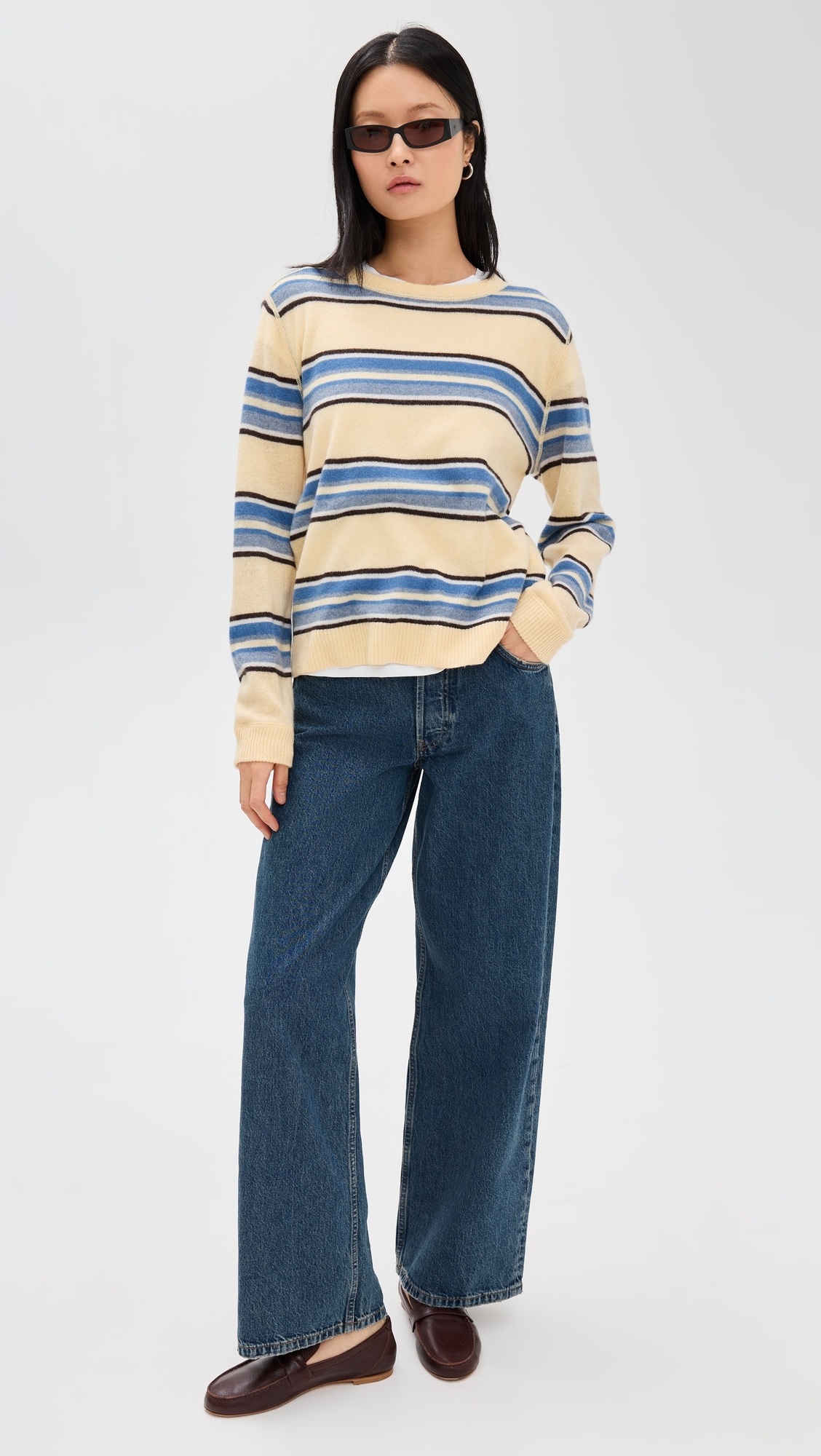 Cashmere Boyfriend Sweater Parmesan Multi Stripe 