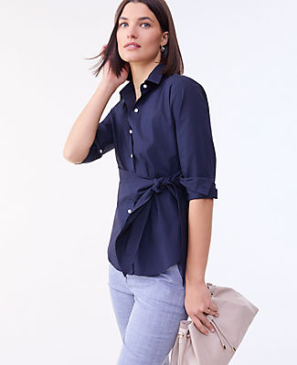 Ann Taylor Tie Waist Button Down Shirt