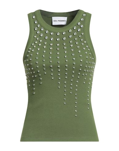 Des_phemmes Woman Tank top Military green Size 4 Cotton, Elastane, Glass, Metal, Polyester