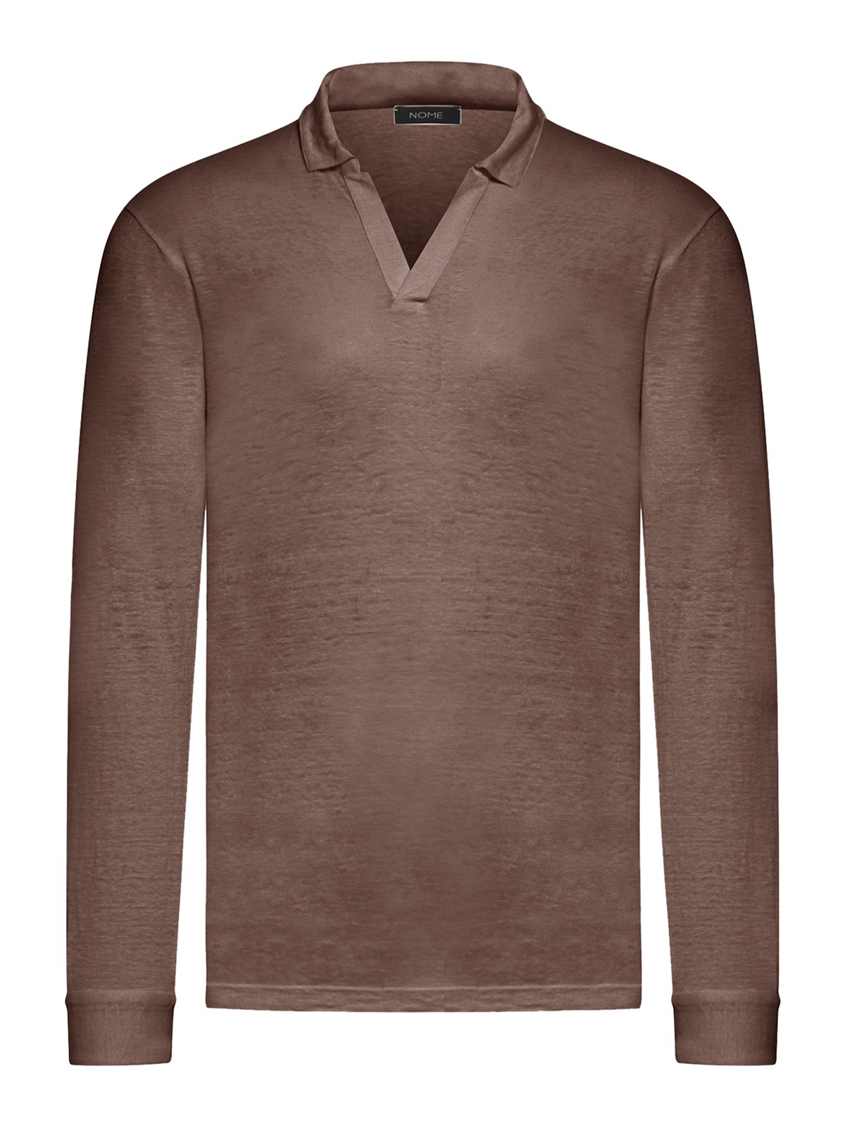 Long-sleeved linen polo shirt without buttons