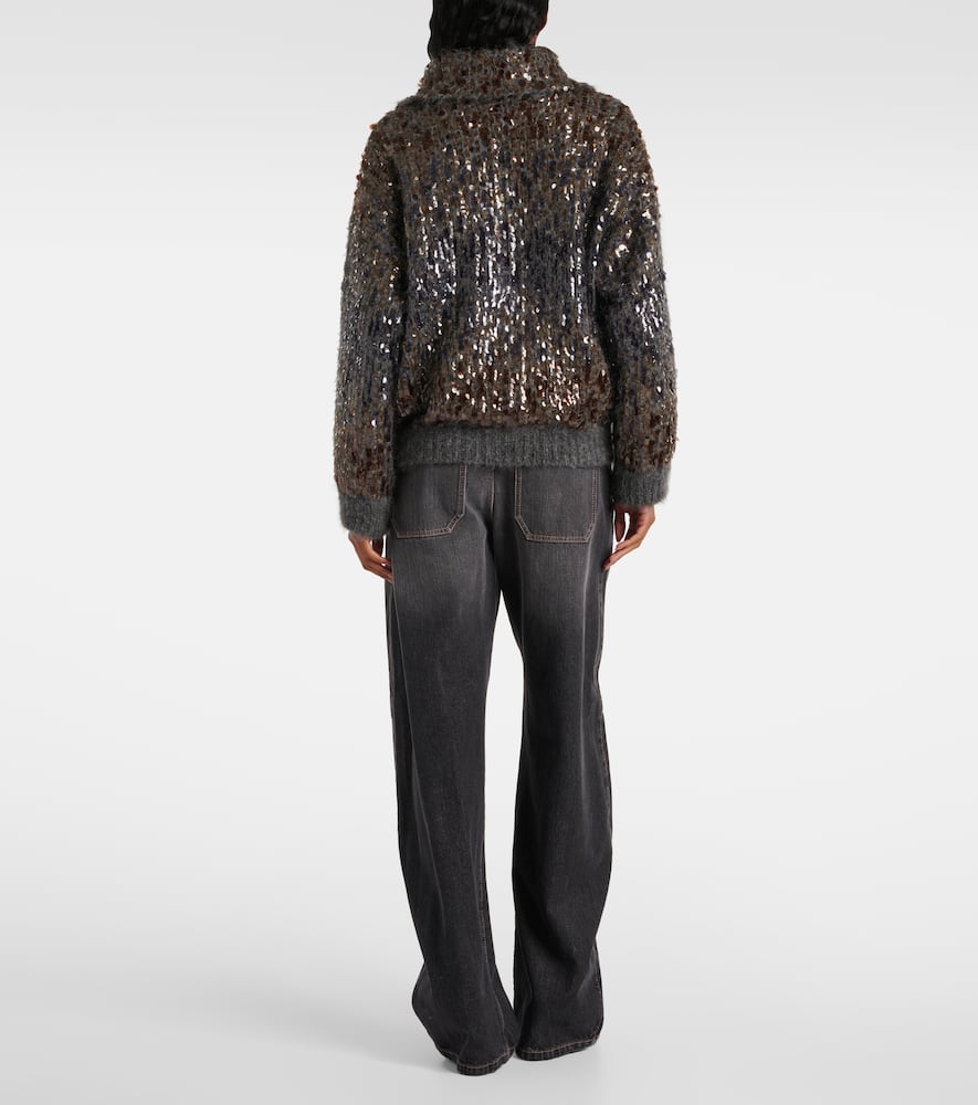 Sequined mohair-blend zip-up sweater