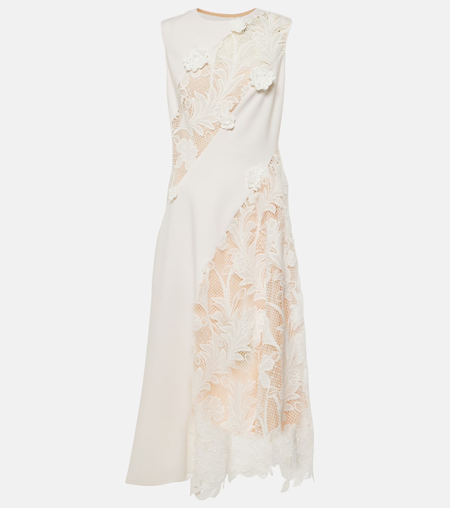 Lace-trimmed wool-blend midi dress