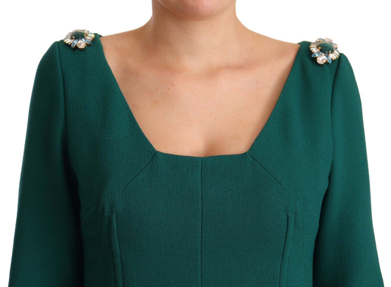 Crystal-Embellished Crepe Midi Dress — Green