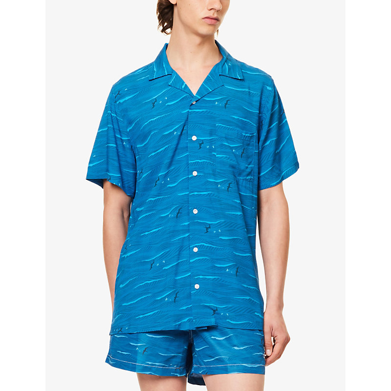 Arrels Barcelona 남성 Mens Blue Flying Fish Kikuo Short-sleeve Woven Shirt S 75521791