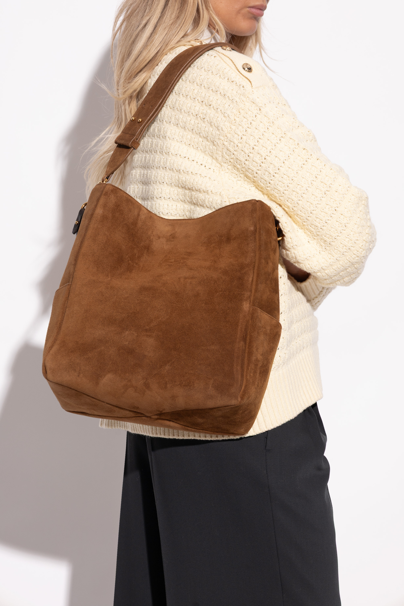 Suede Shopper Bag, Unisex, Brown
