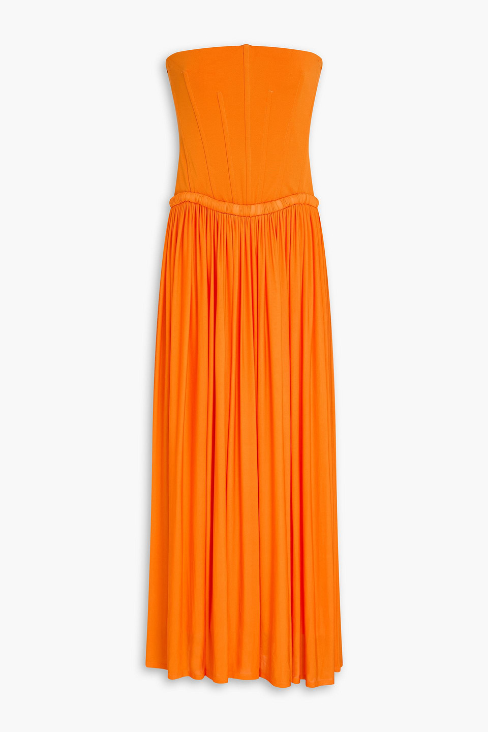 Strapless gathered stretch-jersey maxi dress - Orange - US 2