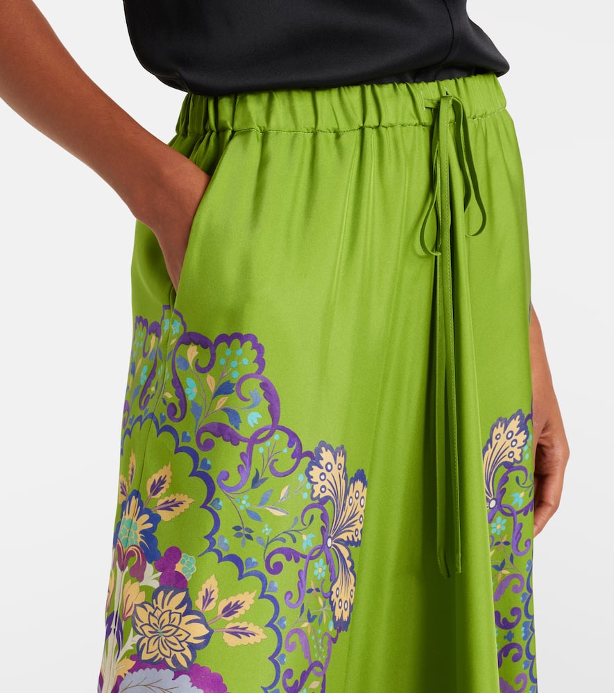 Printed silk midi skirt