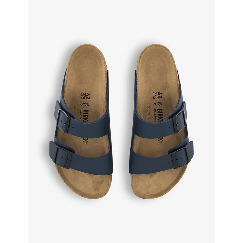 Mens Blue Birko Flor Arizona Double-strap Leather Sandals