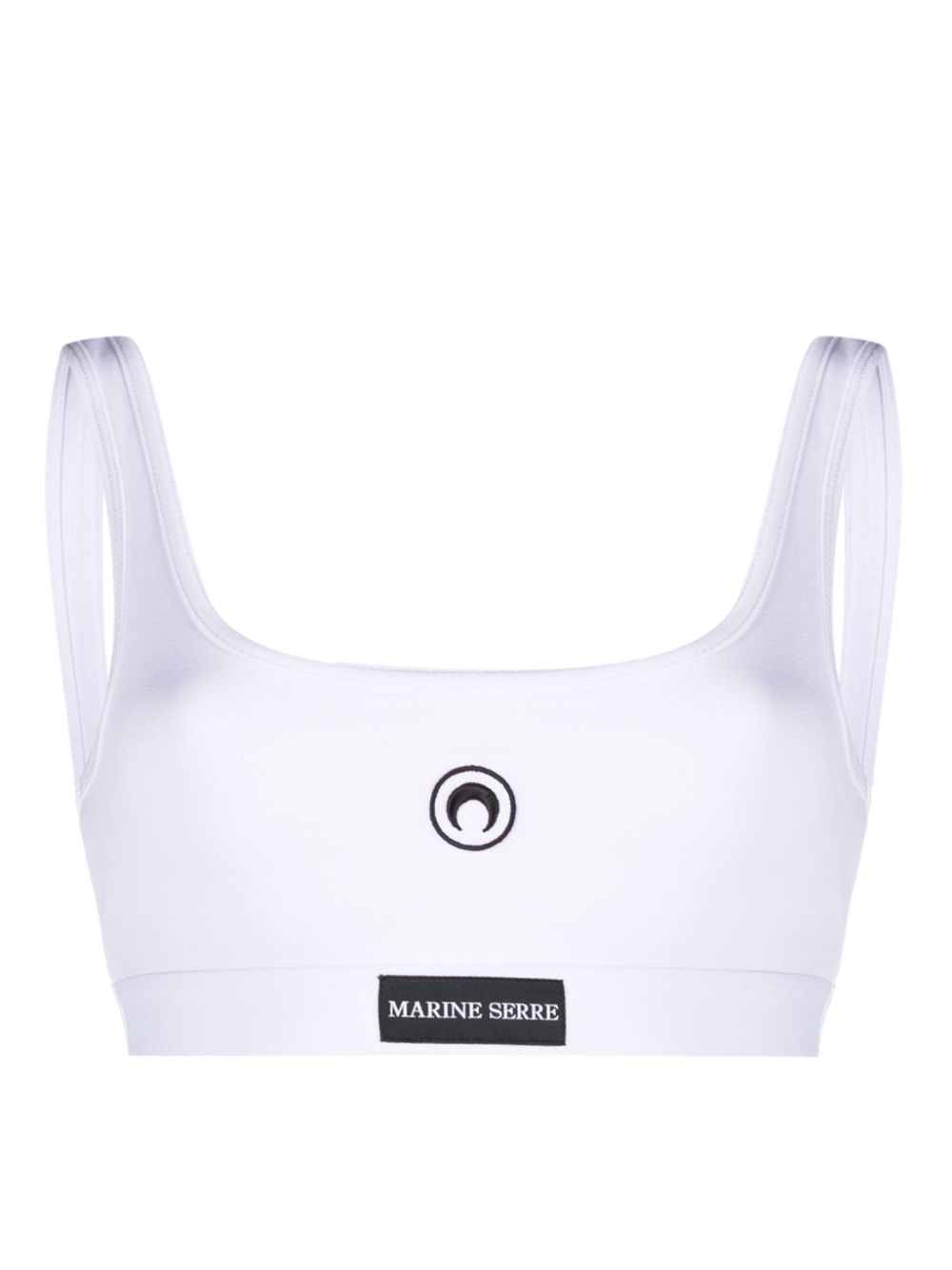 Logo-patch scoop-neck cotton bra - White