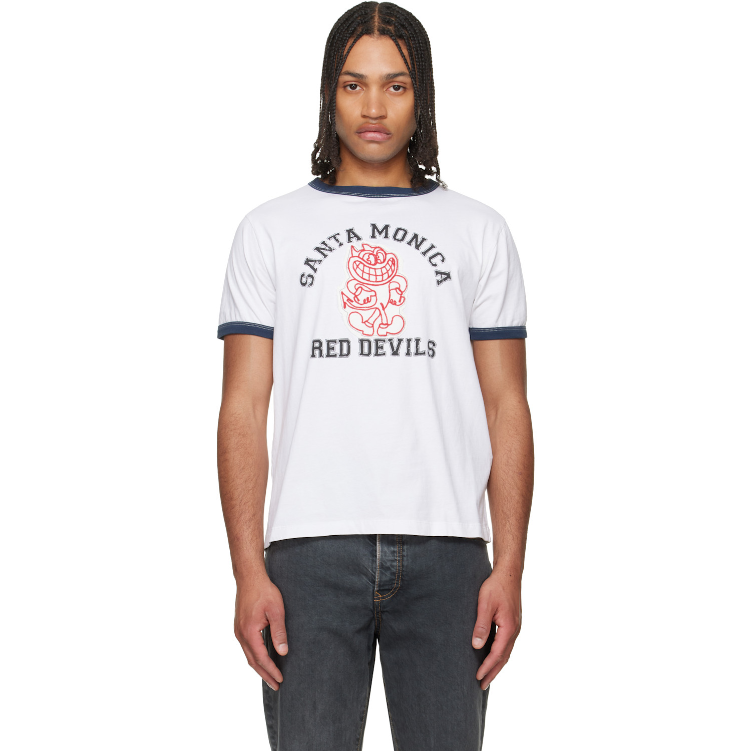 White Weston SM 'Red Devils' Crew Ringer T-shirt