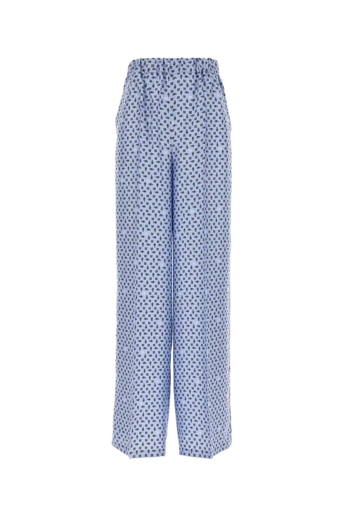 Geometric-Patterned Silk Trousers — Blue