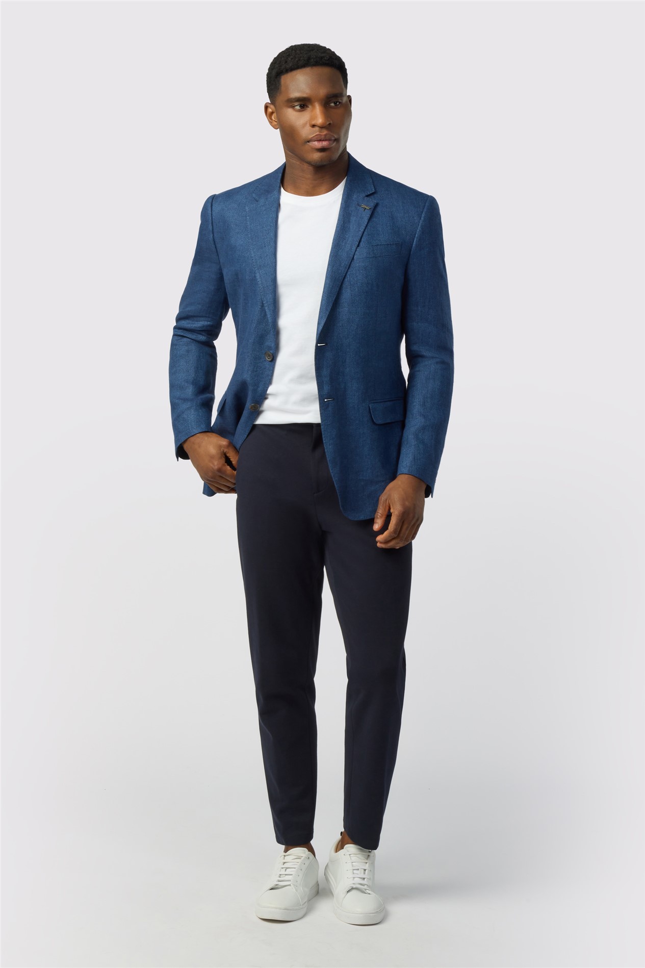 Ted Baker Mens Single Breasted Long Sleeve Two Button Tailored Suit Jacket in Blue Linen - 36 Chest
