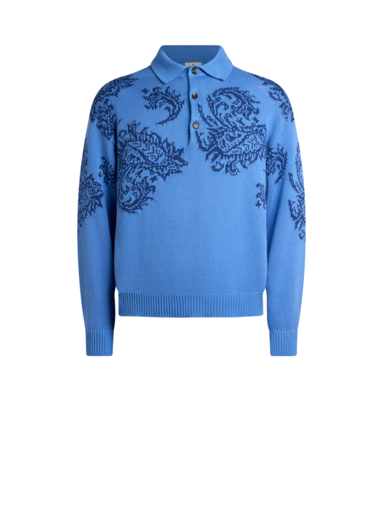 Cotton Jacquard Polo Sweater With Inlays