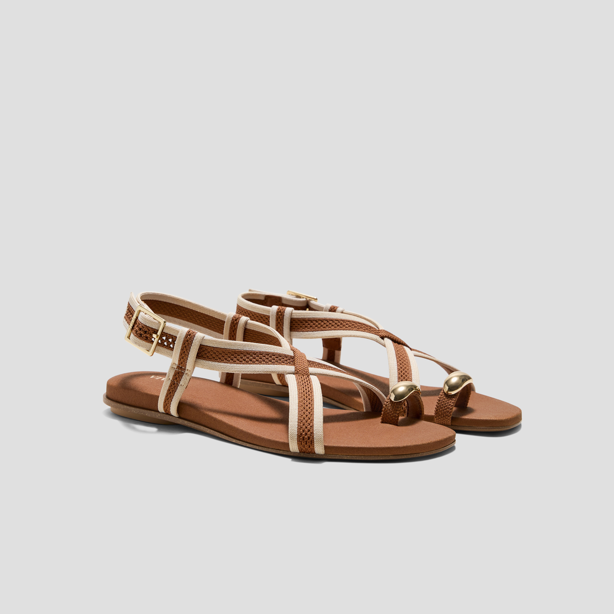 VIVAIA Square-Toe Slingback Toe Ring Sandals Derorice|DARK CARAMEL & CREAM IVORY ANTIQUE WEAVE