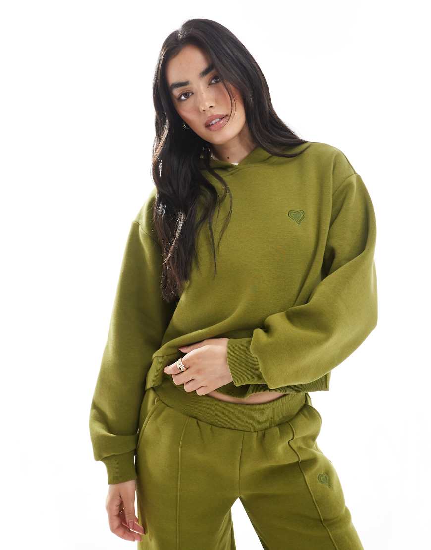 Oversized hoodie co ord in olive-Green
