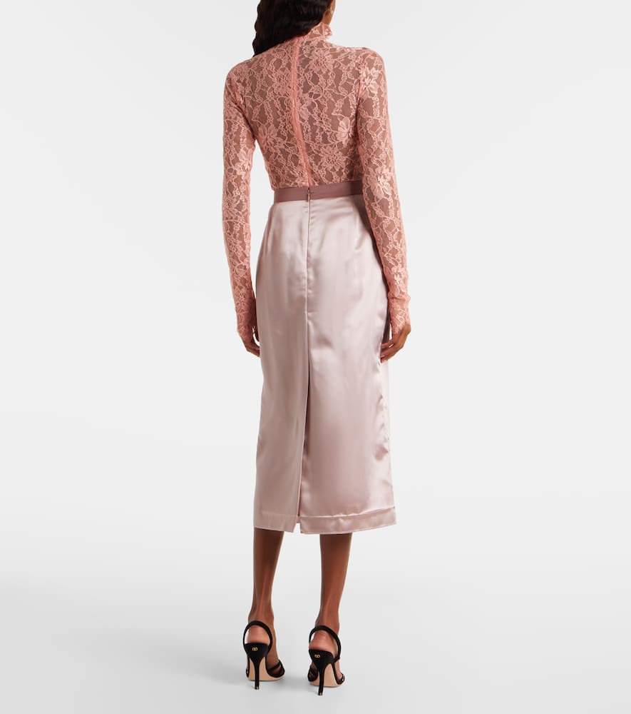 Bow-detail satin midi skirt