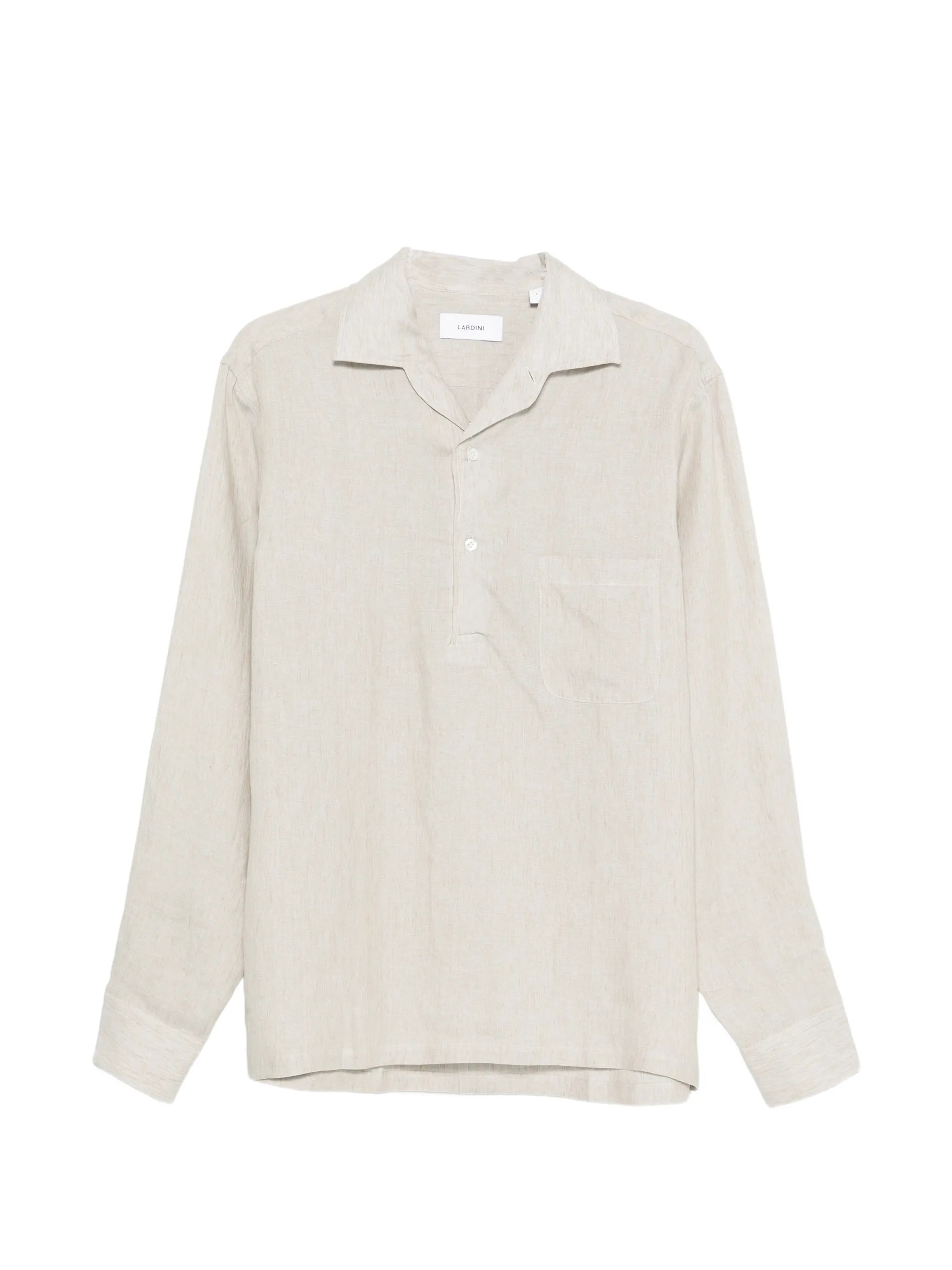 Men's Linen Polo Shirt with Open Collar and Chest Pocket