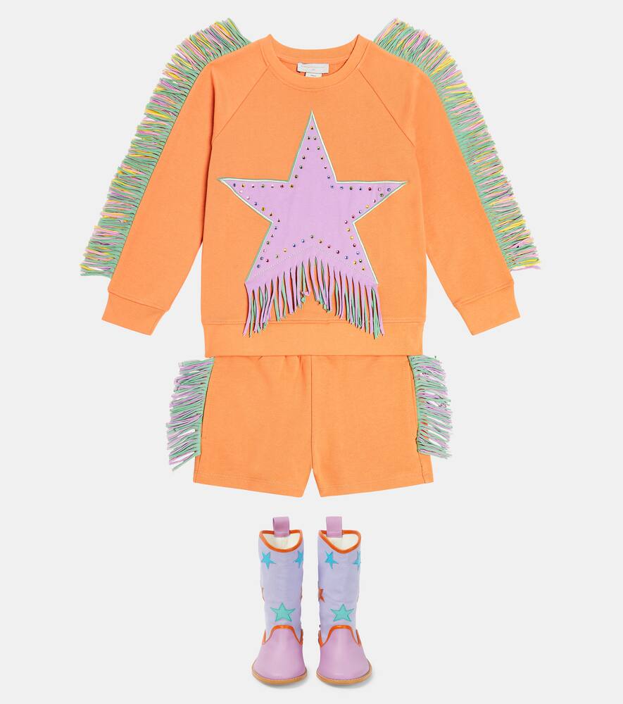 Stella McCartney Kids Fringed cotton jersey shorts