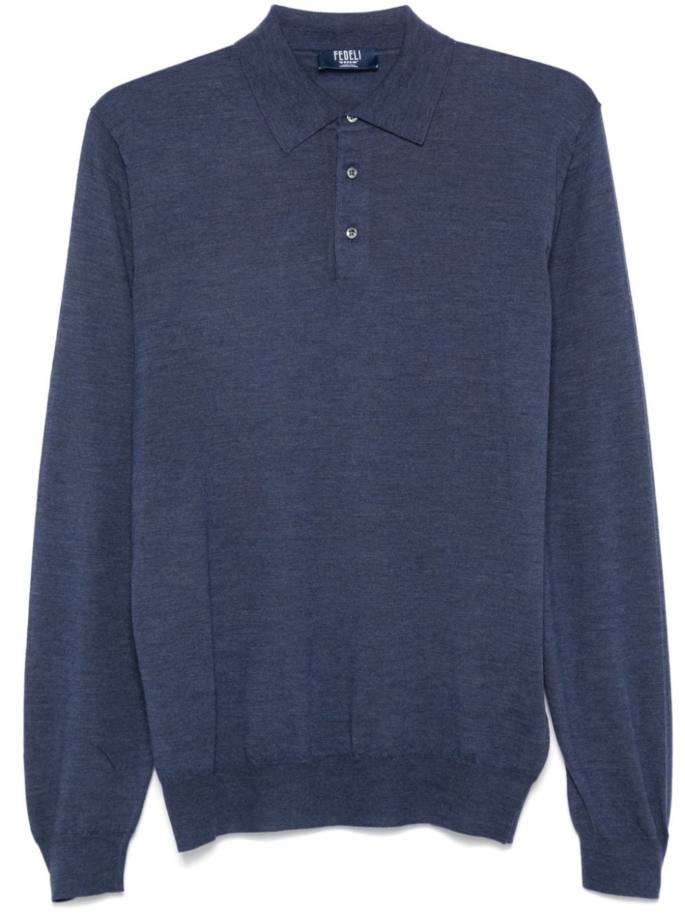 Virgin Wool Fine-Knit Polo Shirt — Navy Blue