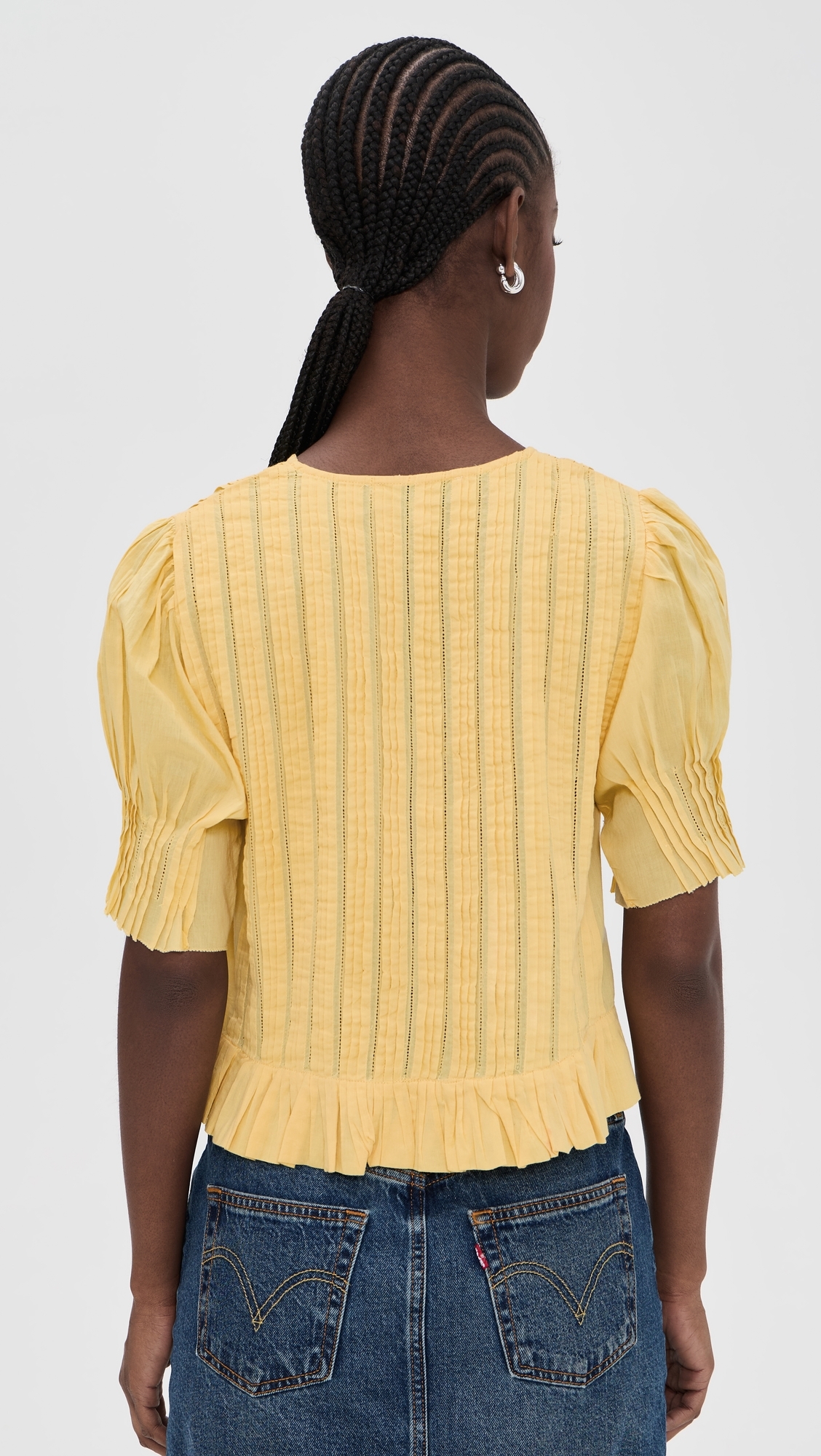 Alberte Solid Bubble Sleeve Blouse Yellow