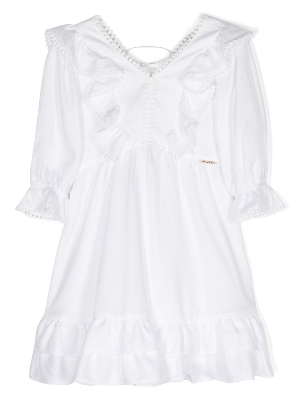 Pompom-detail dress - White