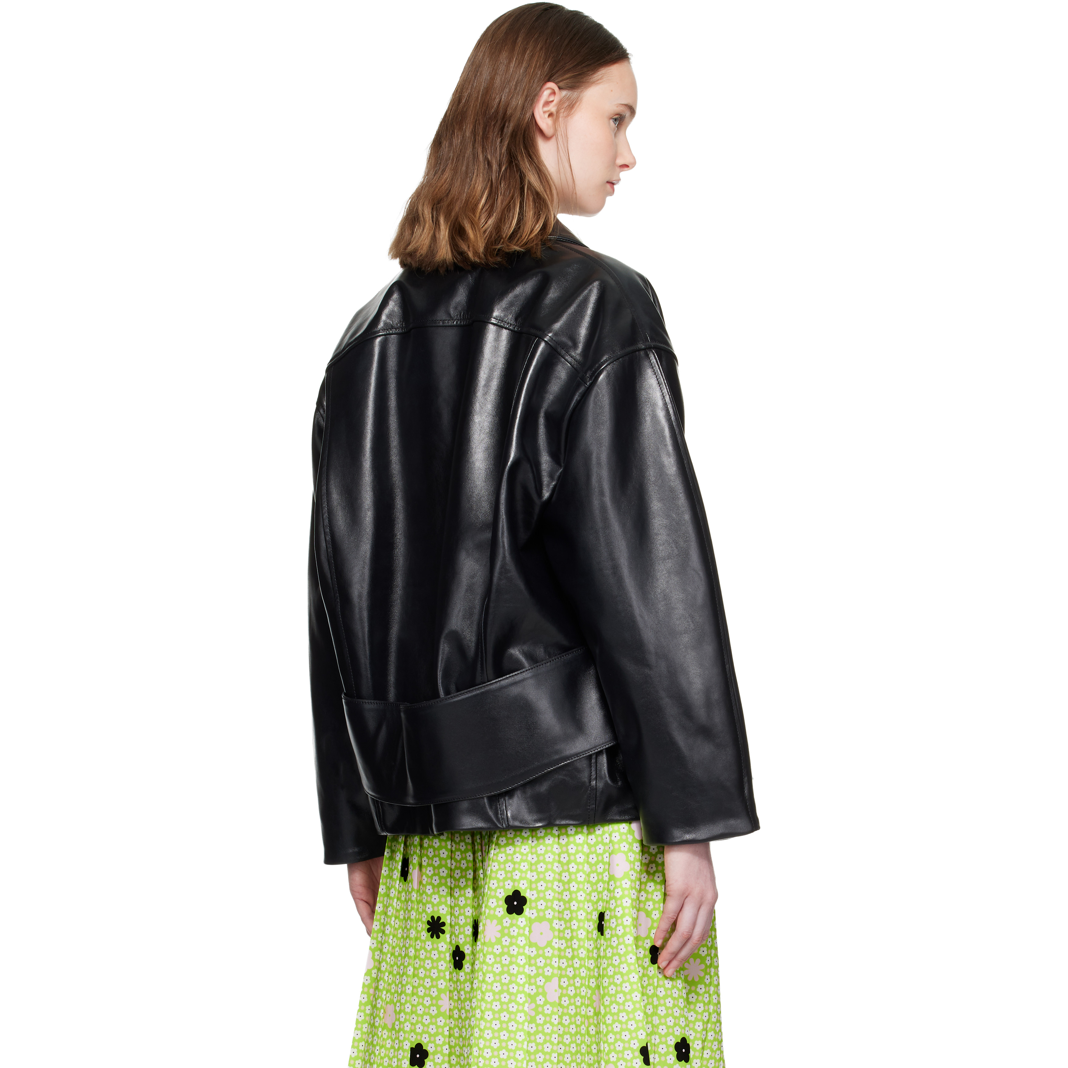 Black Pointed Collar Leather Jacket