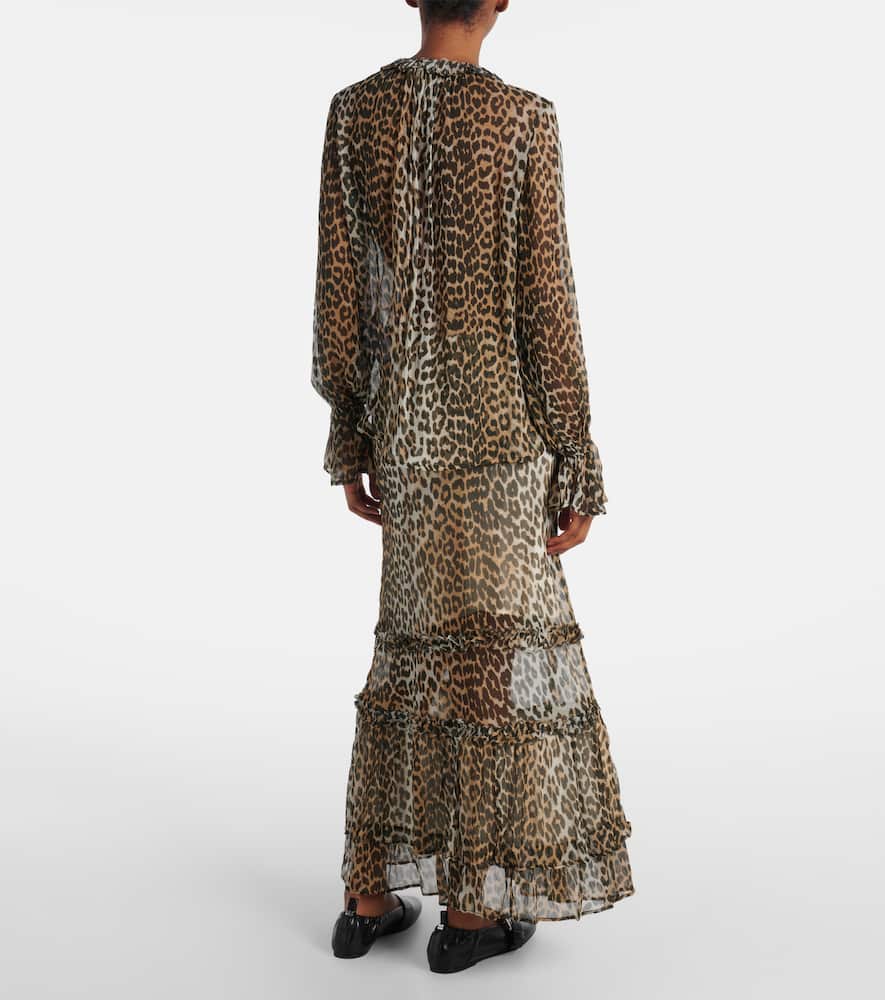 Leopard-print tie-neck chiffon blouse