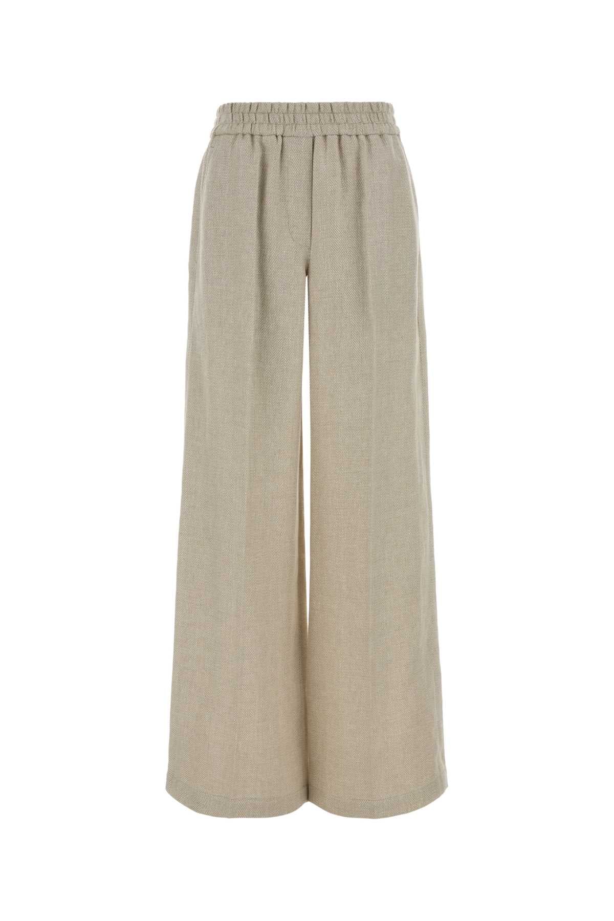Linen Blend Wide-Leg Trousers — Beige