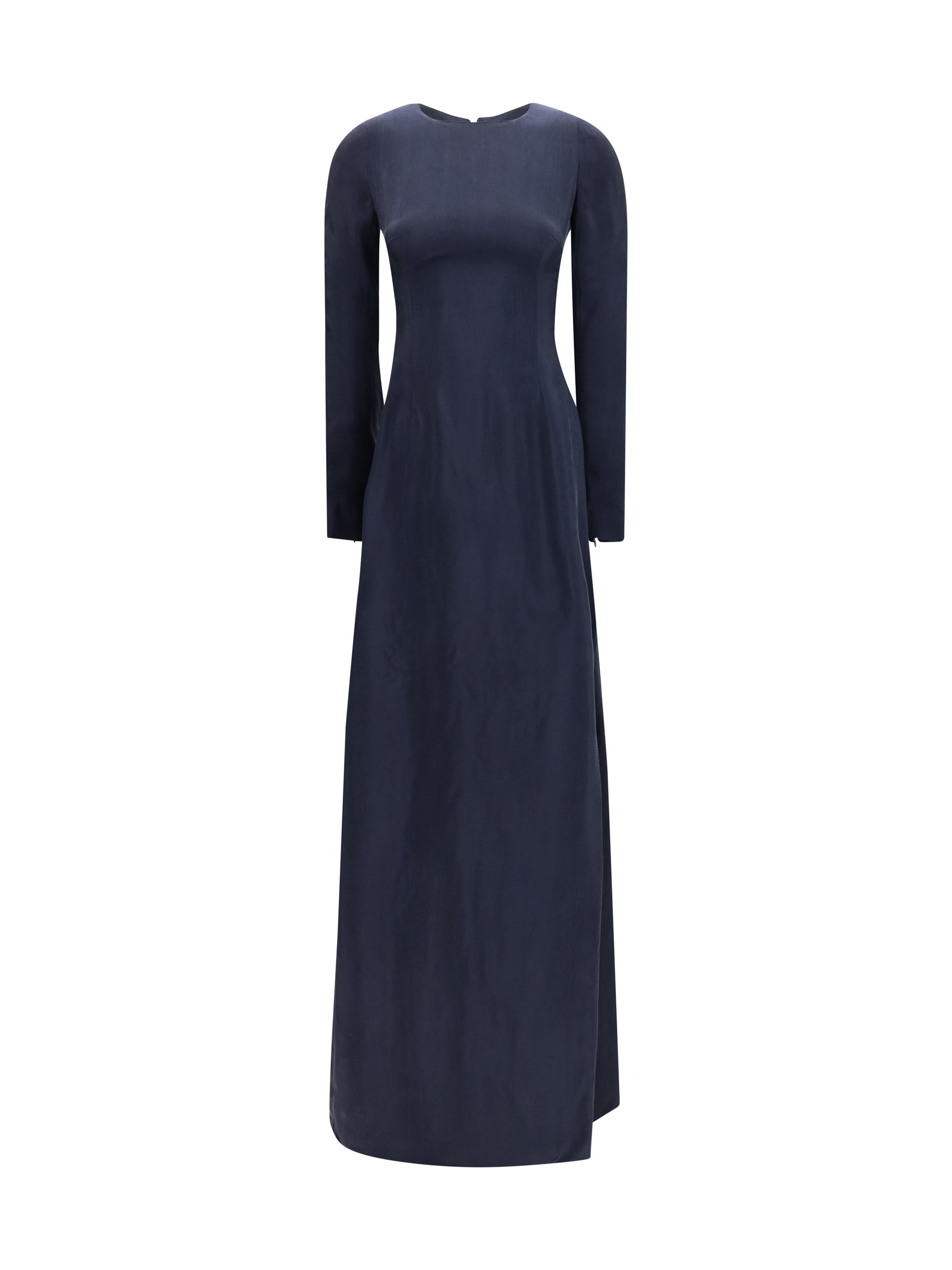 Cupro Crew Neck Dress — Navy