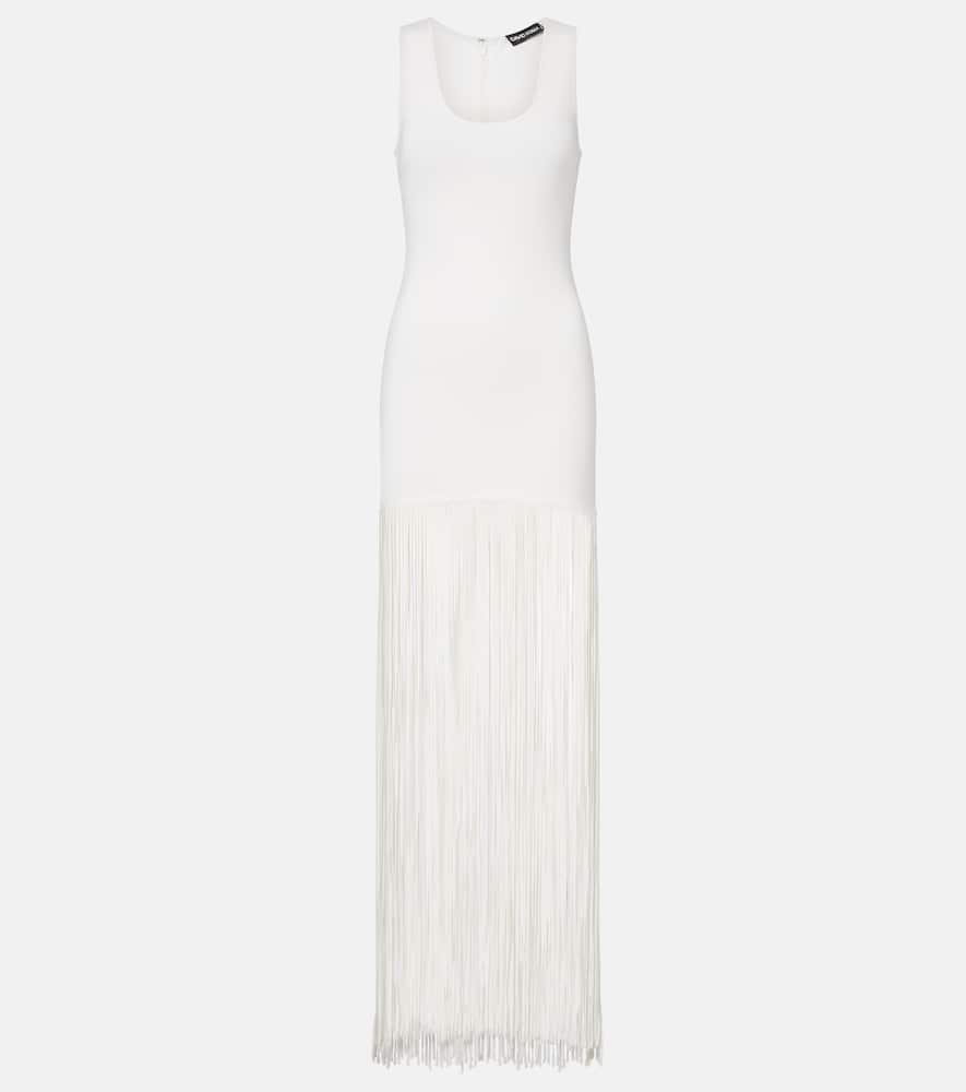 Fringed ribbed-knit maxi dress