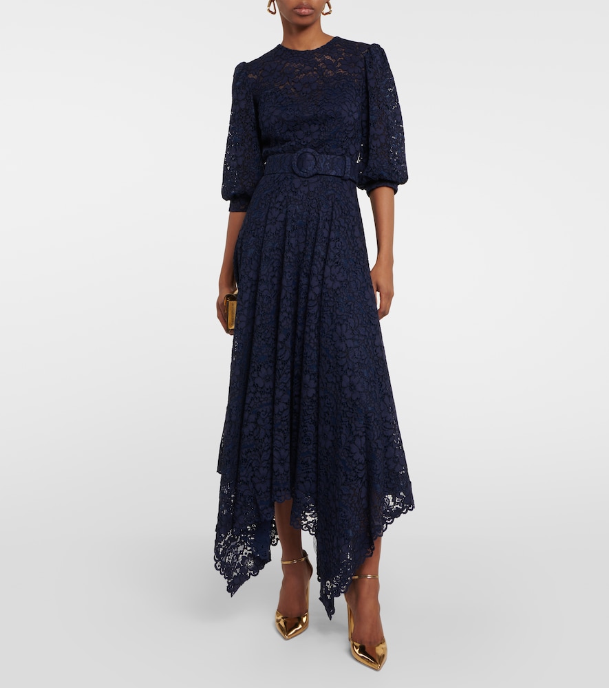 Belted lace midi dress