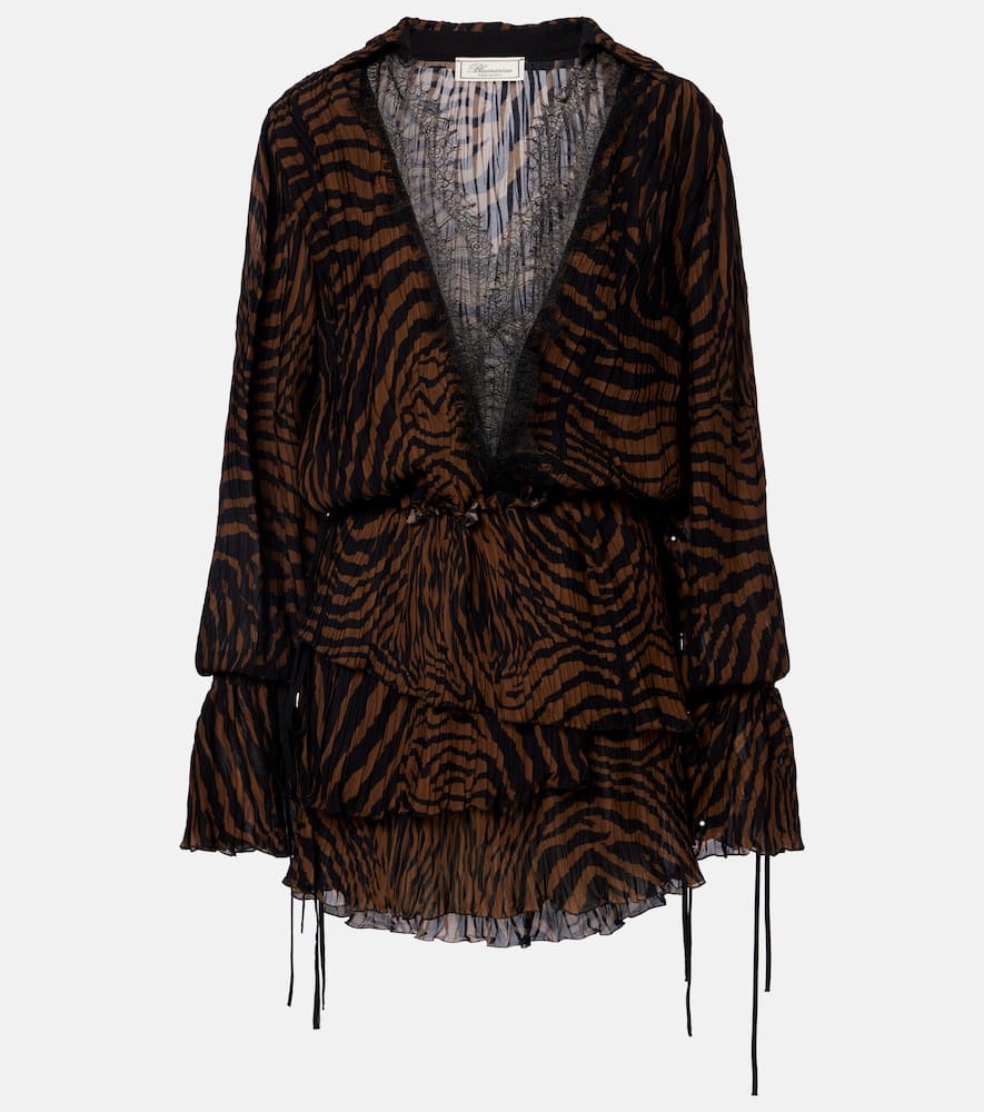 Zebra-print chiffon mini dress