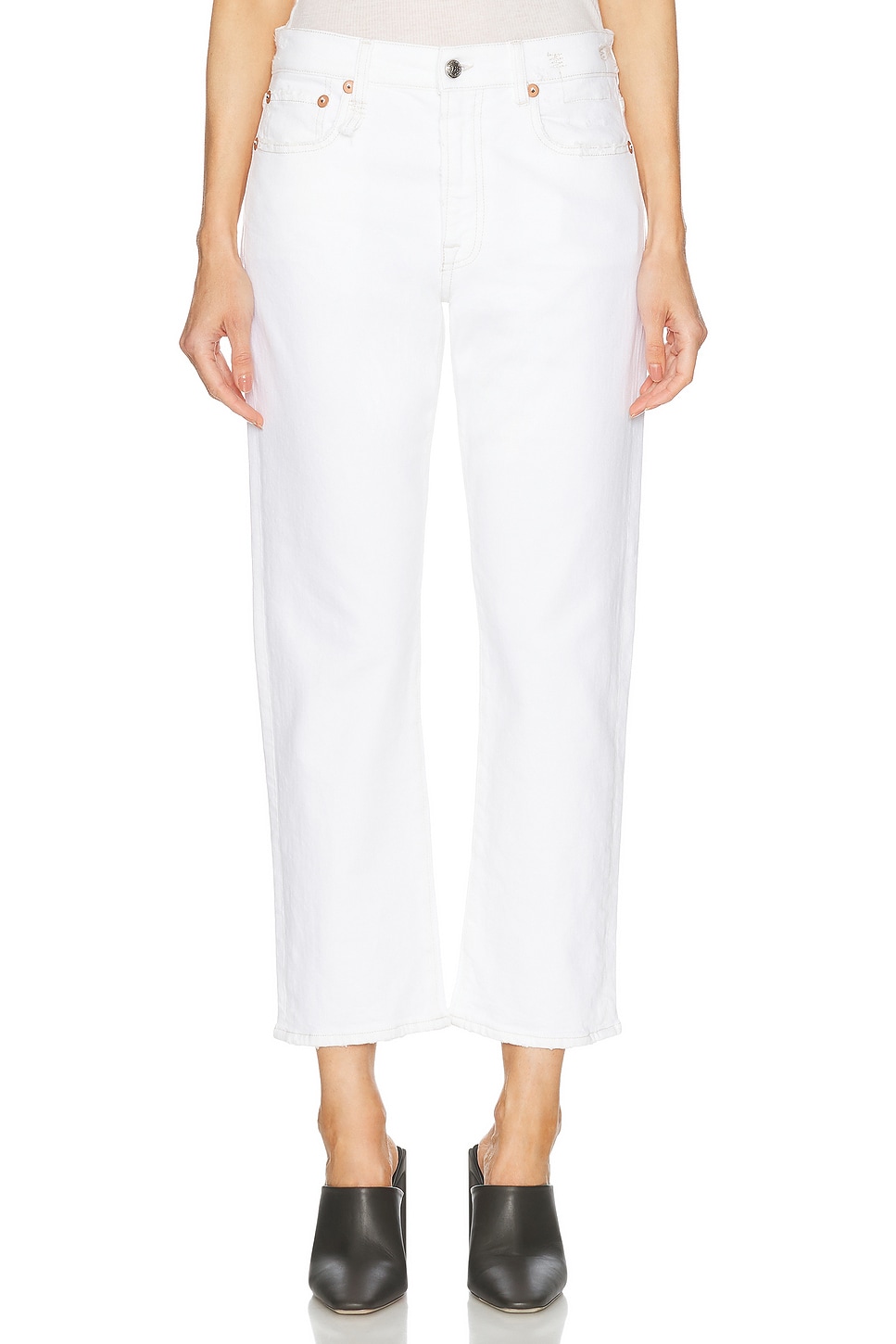R13 Romeo Cropped Straight Leg in Aerin White Stretch - White.  31 also in 24, 25, 26