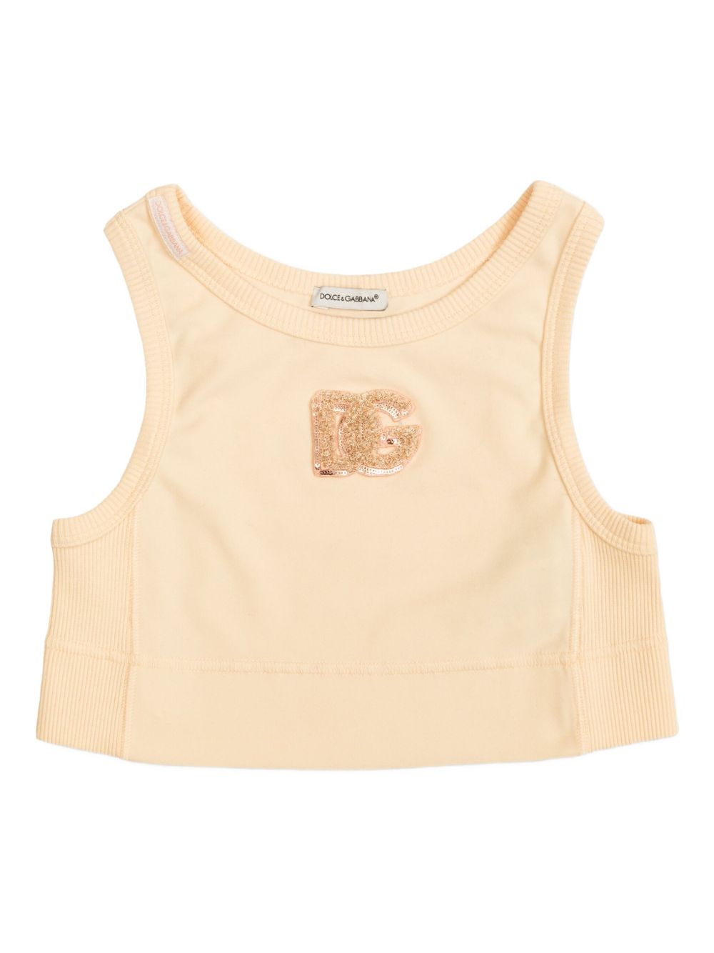 Sequinned-logo ribbed top - Neutrals