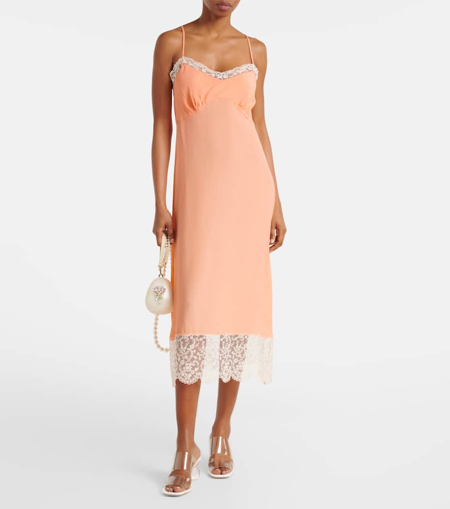 Lace-trimmed crêpe de chine slip dress