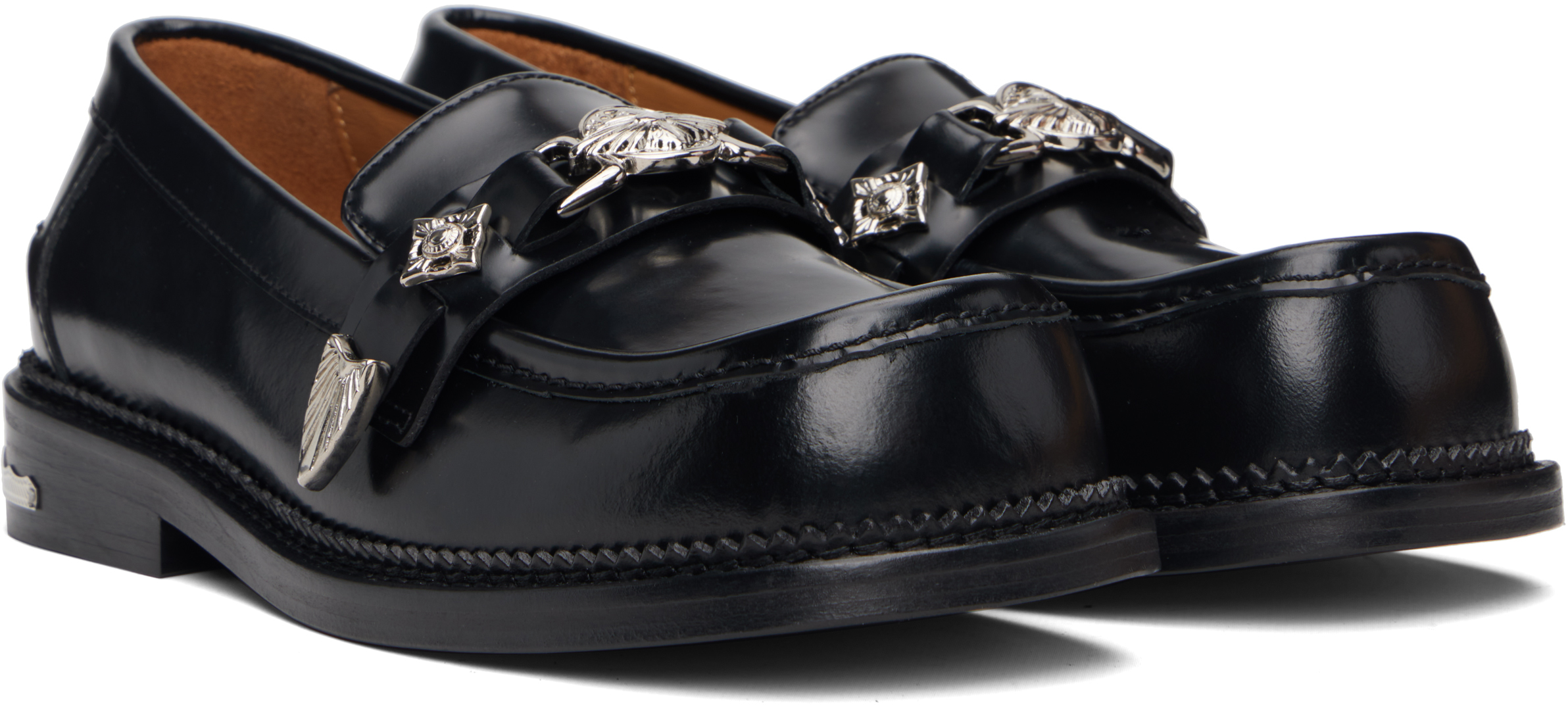 Black Polished Leather Loafers