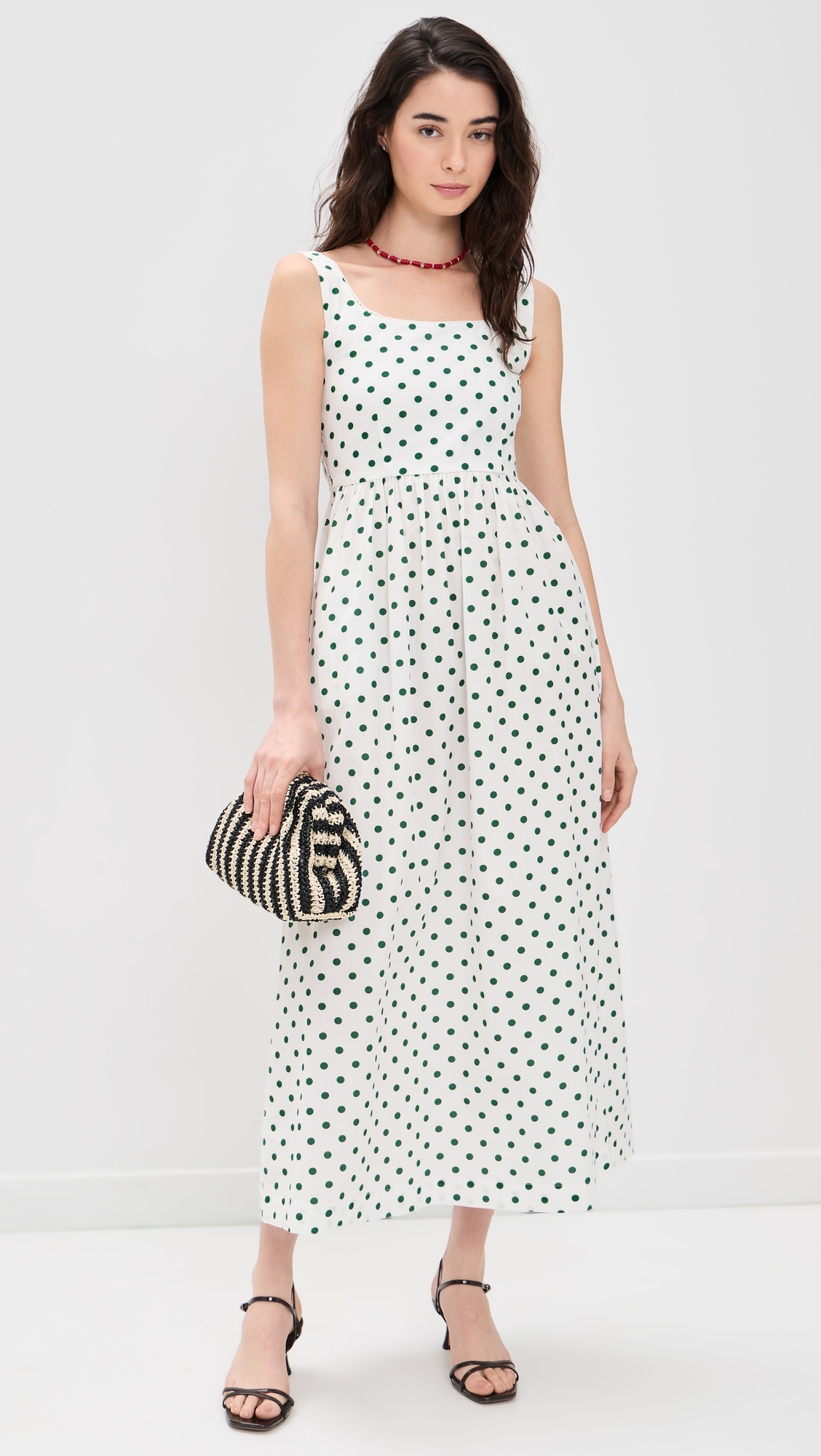 Emiliana Dress Ivory Green Polka Dot