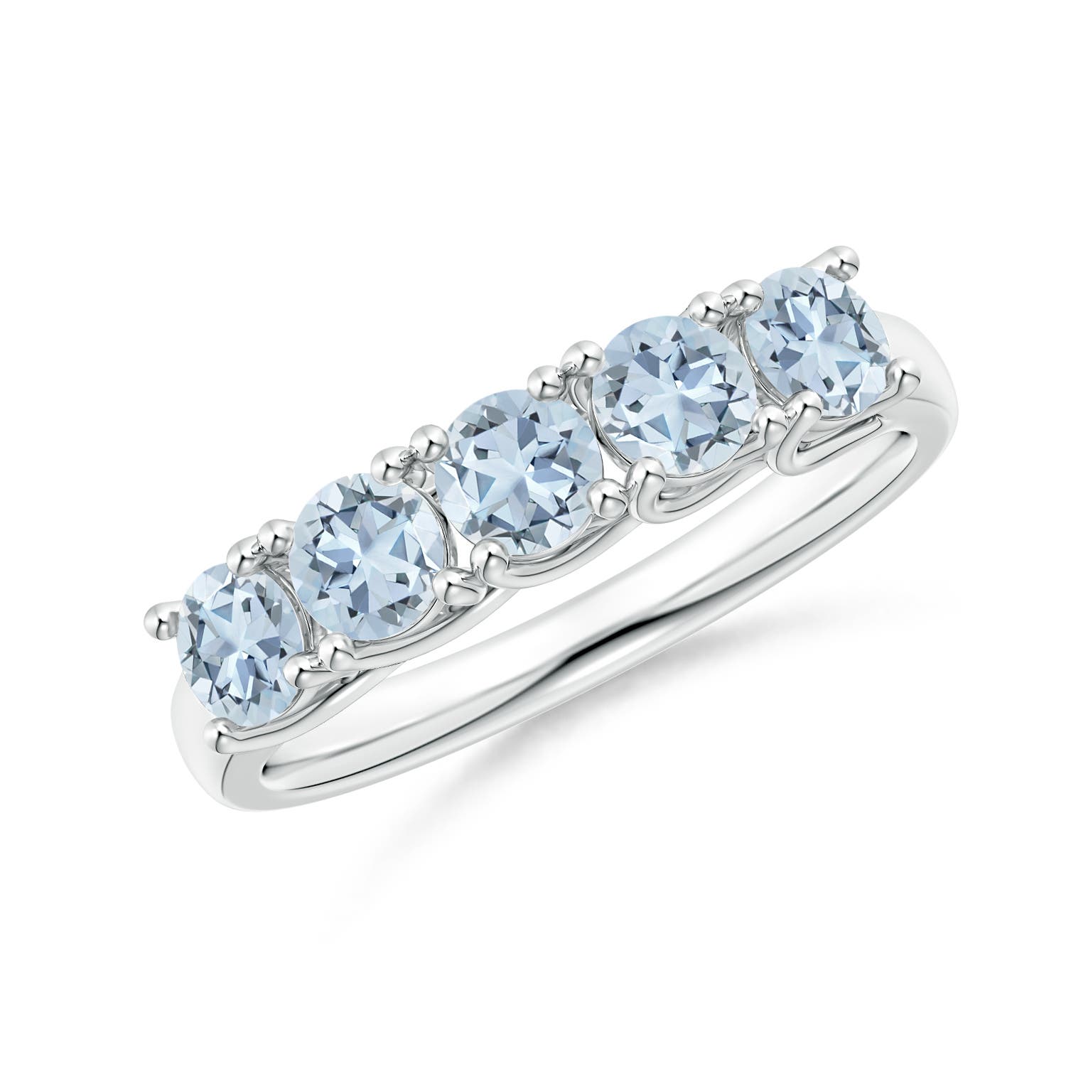 Angara 0.9 Carat Half Eternity Five Stone Aquamarine Wedding Ring in Platinum