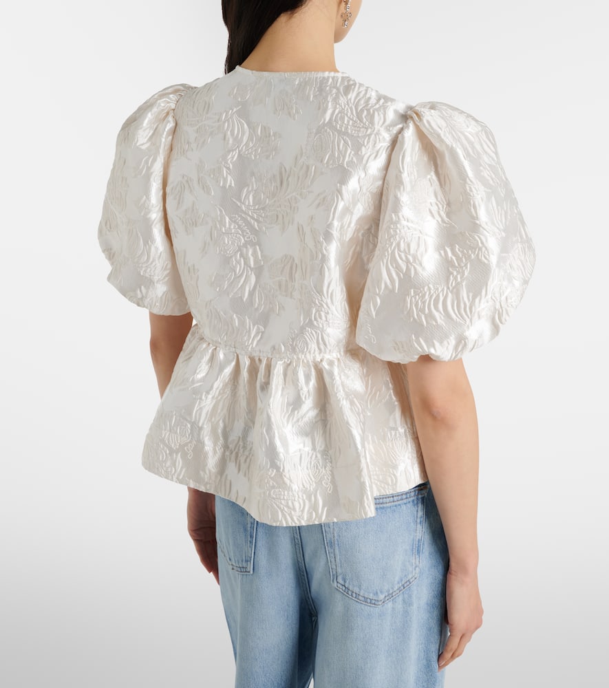 Peplum satin jacquard blouse
