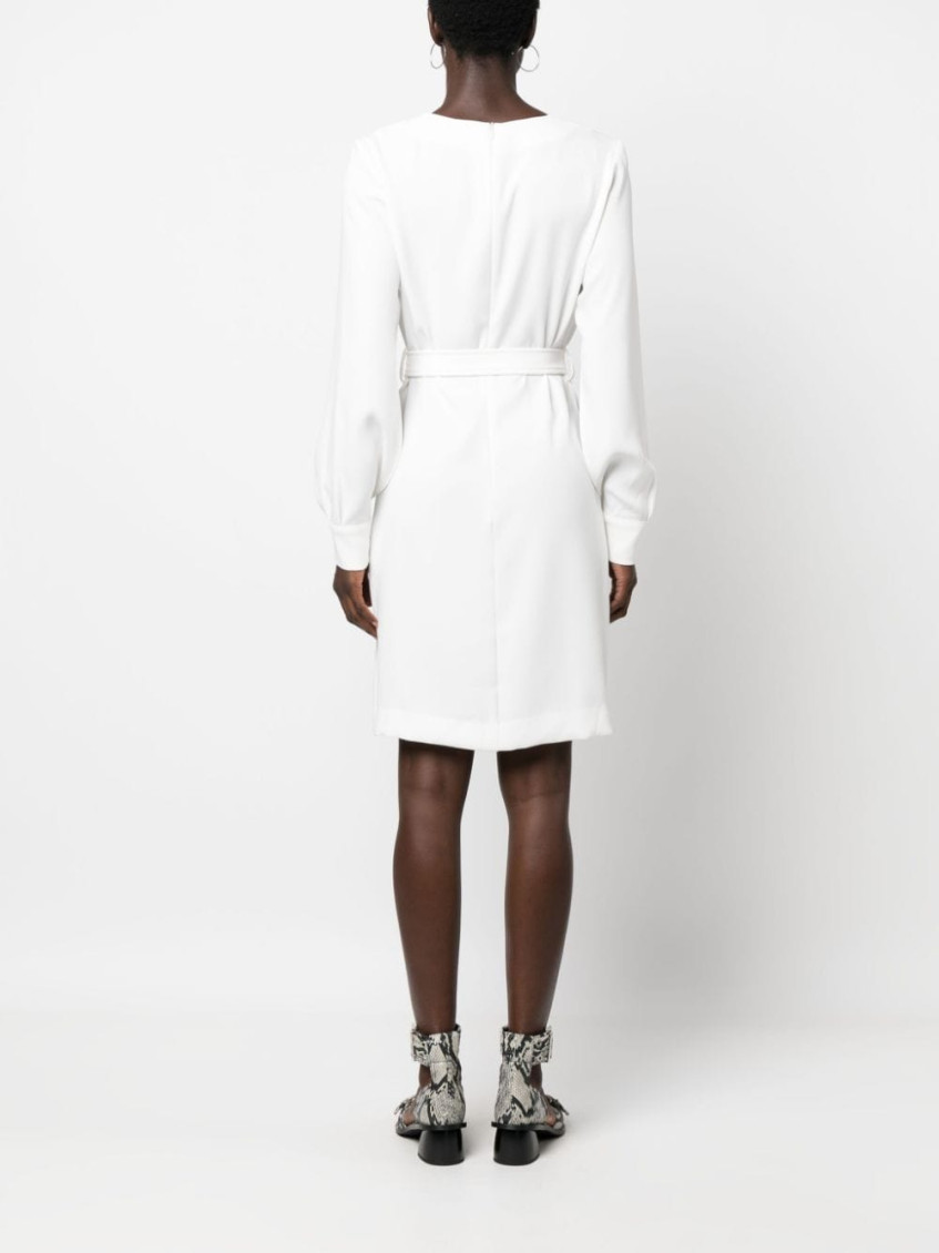 White Belted V-neck Minidress
