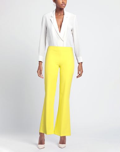 Woman Pants Yellow Size XL Polyester, Elastane