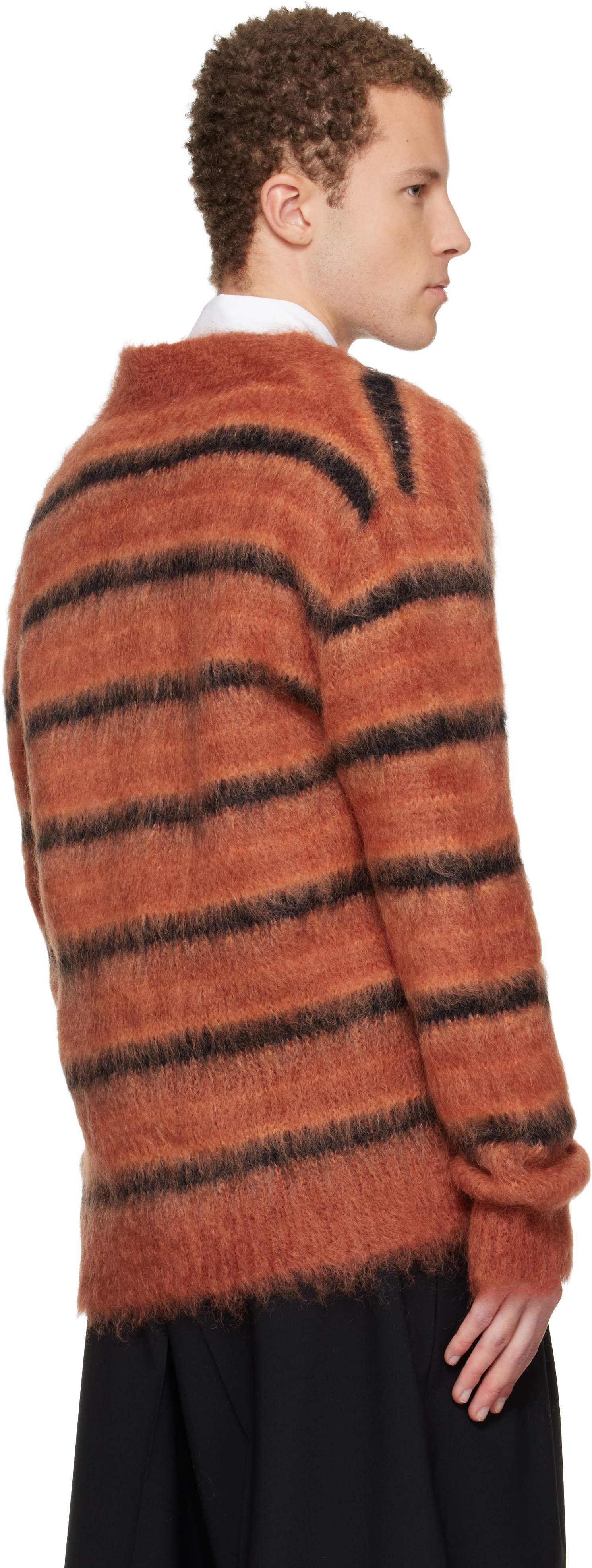 Red & Black Fuzzy Wuzzy Stripe V-Neck Cardigan