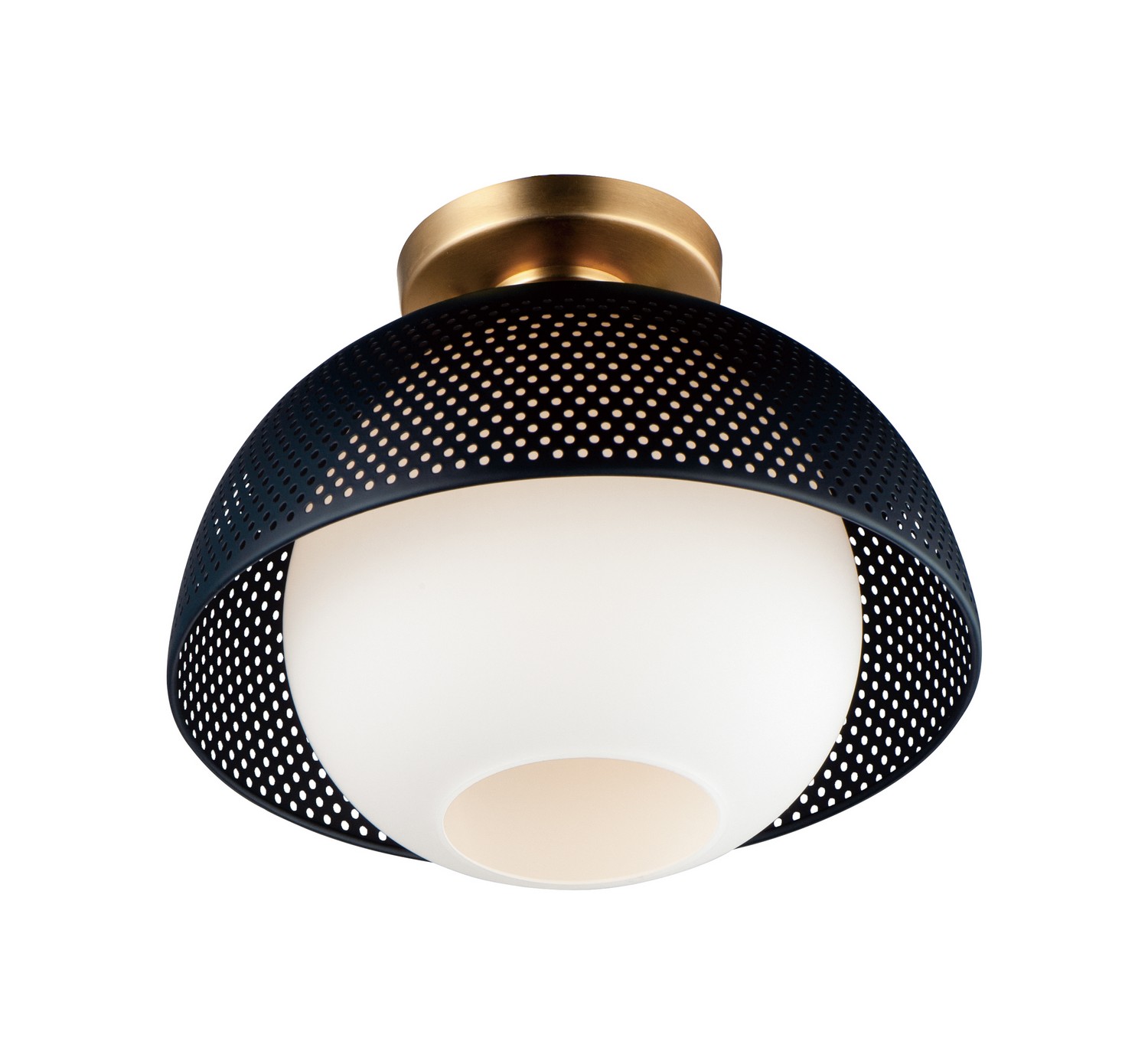 Black Satin Brass One Light Flush Mount from the Perf Collection