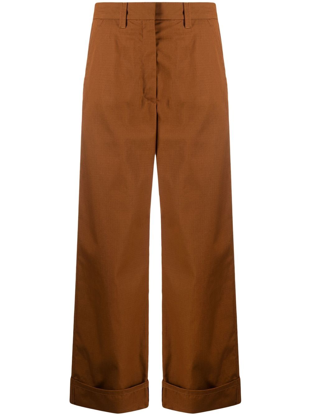 Wide-leg cotton trousers - Brown